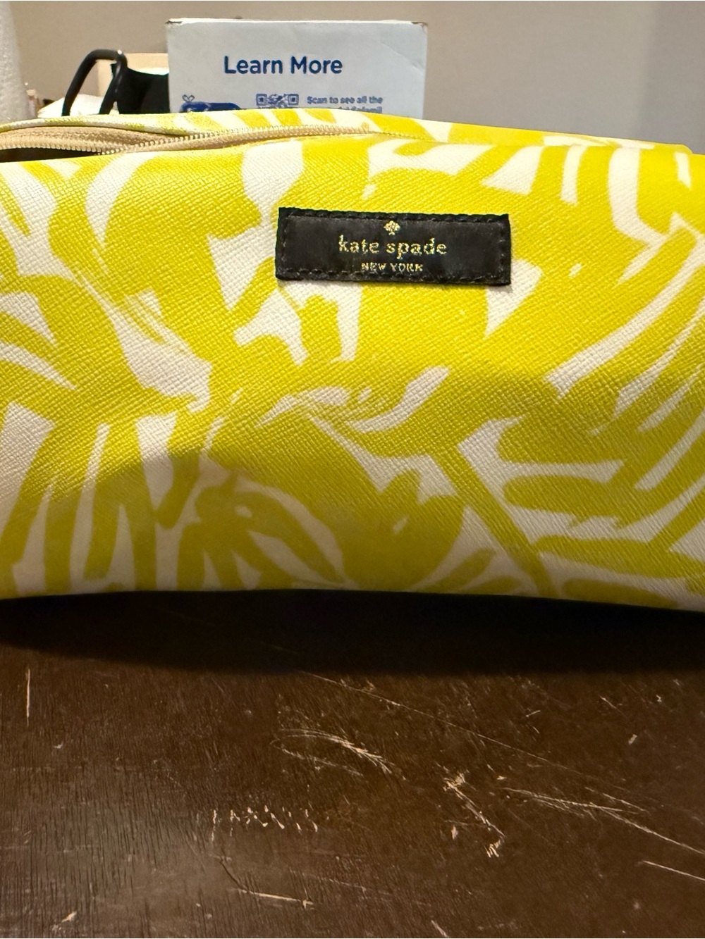 kate spade New York Yellow and White Printed Cosmetic Pouch